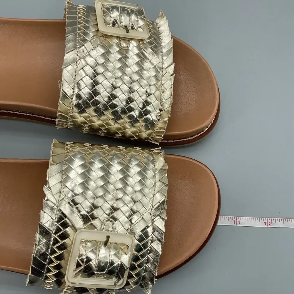 NEW earth Women’s Fontane Woven Flat Sandals Gold Size 8M